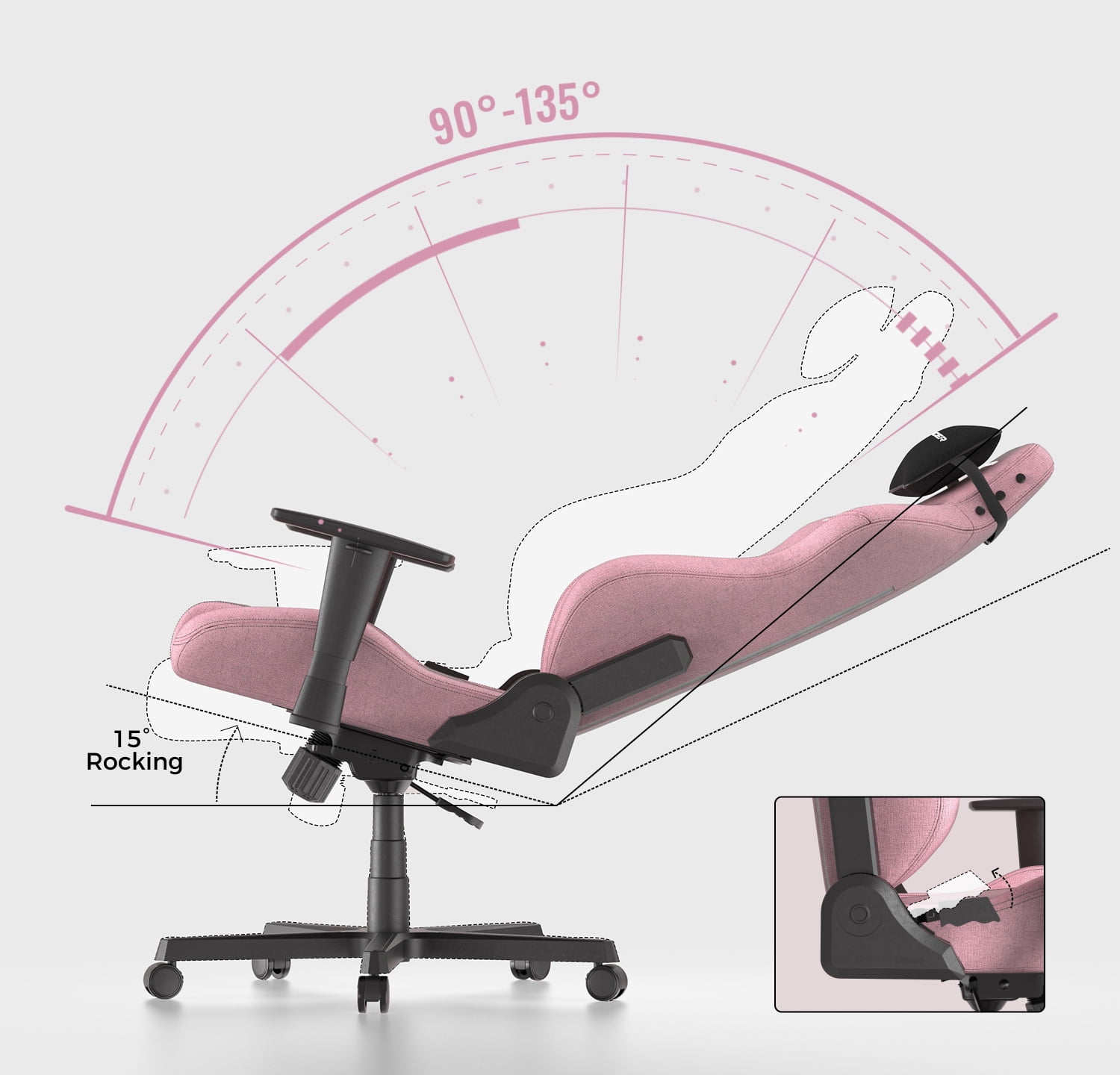 DXRacer Drifting Gaming Chair - Fabric Ergonomic Office Chair with Lumbar Pillow & Adjustable Headrest - Comfortable PC Computer Gamer Gaming Chair Recliner For Adults Teens, Pink, Regular L