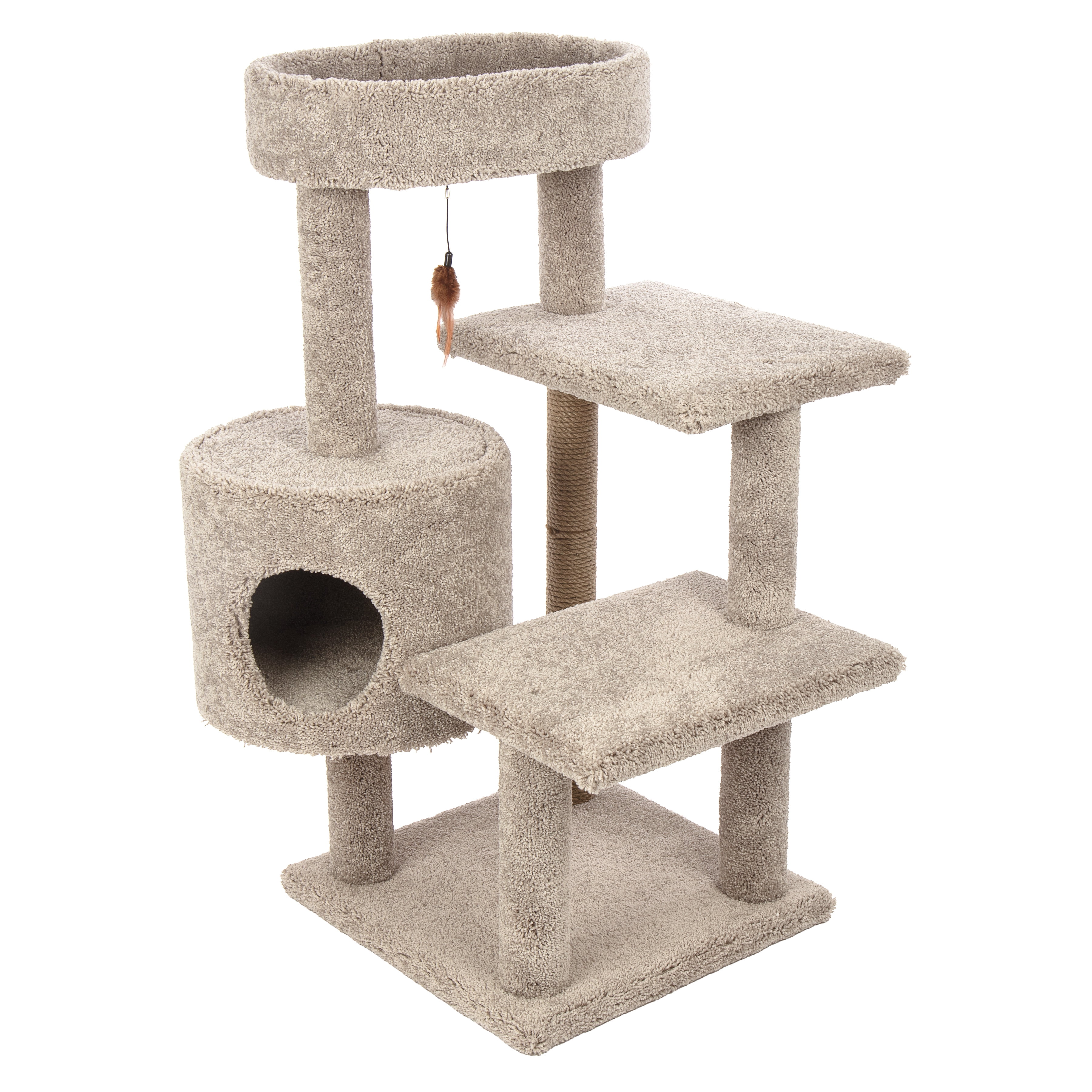 Kitty-Quick 43-in Solid Wood Cat Tree with Condo, Beige