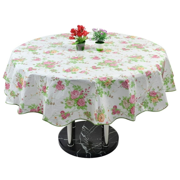 PiccoCasa Vinyl Tablecloth Round 59" Dia Red Flower Pattern Waterproof