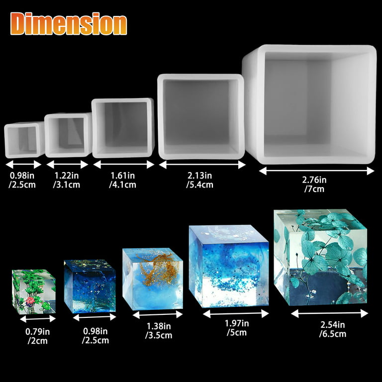 5pcs 5 Sizes Square Resin Molds, EEEkit Cube Silicone Molds