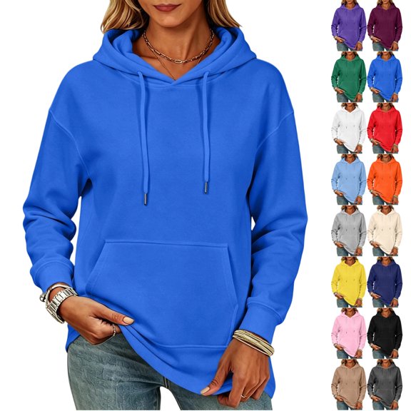 UDAUDU Women Y2K Hoodie Casual Fleece Oversized Sweatshirts with Pockets Trendy Pullover Sweaters Fall Cute Hoodies Blue XL