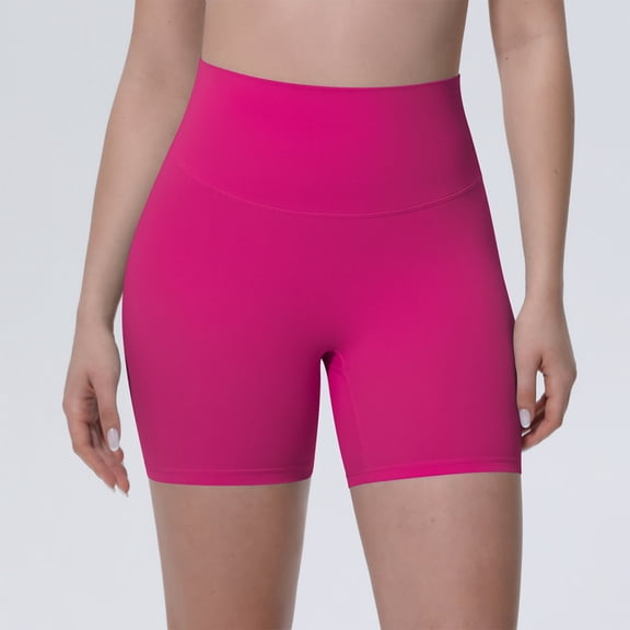 Women High Waist Tummy Control Solid Seamless Biker Shorts Stretch Skinny Yoga Running Workout Fitness 3 Inch Athletic Compression Short Pants 12-Hot Pink M