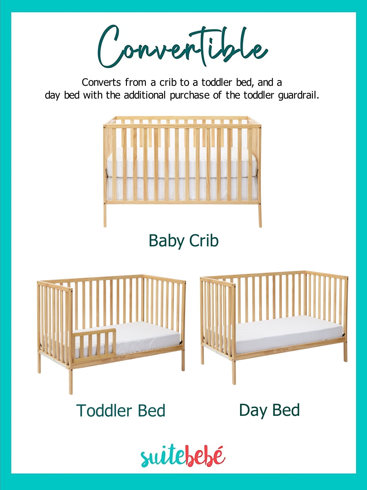 Suite Bebe Palmer 3-in-1 Convertible Crib, Natural