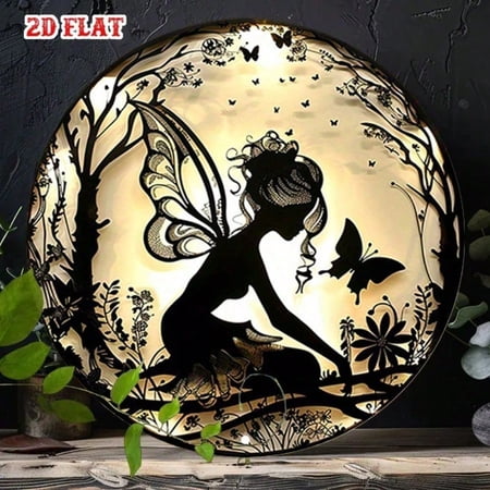HELLOYOUNG Vintage Wall Clock Moon Gothic Metal Wall Art, 7.8 Inch Round Silent Non-Ticking, Boho Decor Fairytale Butterfly, Tin Sign