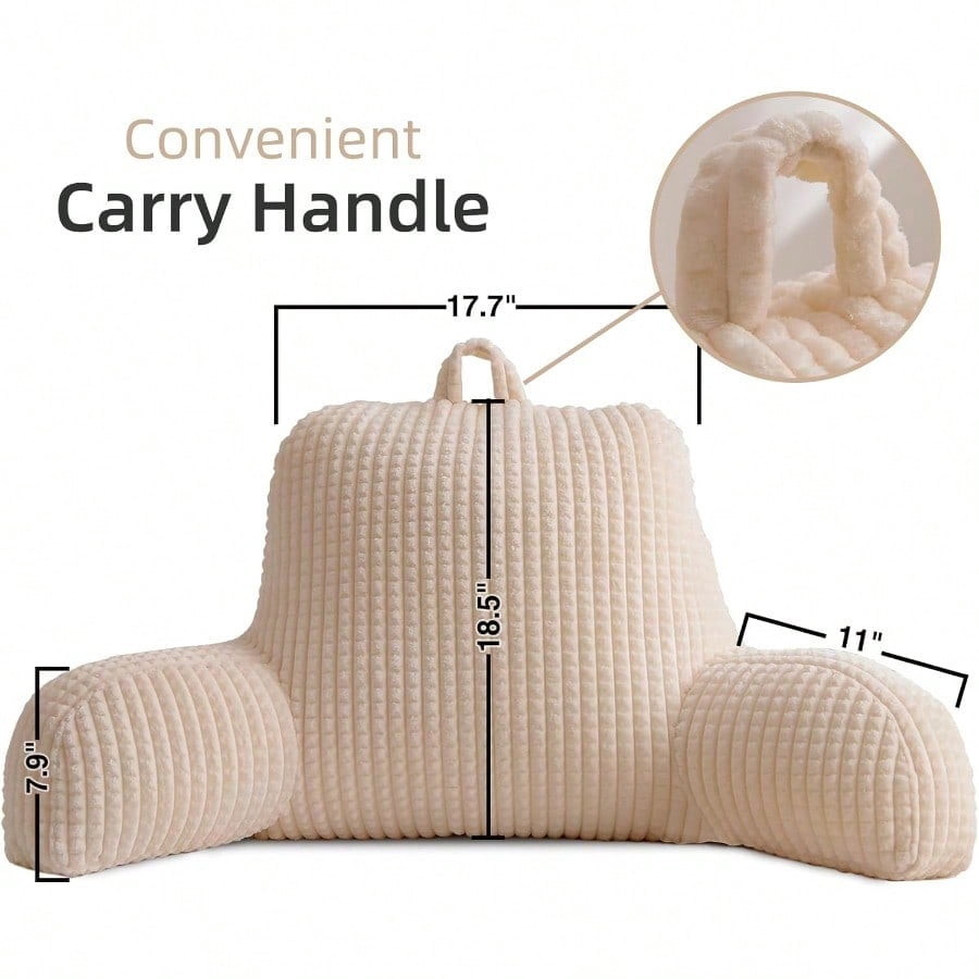Reading Pillow Bed Wedge Large Adult Backrest With Arms Back Support For Sitting Up In Bed Couch For Lounging BedrestWaffle Stereoscopic Design Ivory