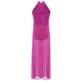 thumbnail image 6 of Aislor Big Girls Mesh Split Wide-Leg Bodysuit Sequins Bodice Figure Skating Jumpsuit Gymnastics Leotard Hot Pink 14, 6 of 7