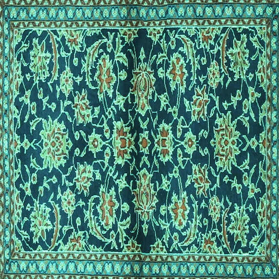 Ahgly Company Indoor Square Persian Turquoise Blue Traditional Area Rugs, 5' Square