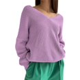 thumbnail image 1 of Gibobby Sueter para mujer invierno punto Suéter De Manga Larga De Punto Con Cuello En V De Color Sólido De Otoño E Invierno Para Mujer(Morado,CH), 1 of 5