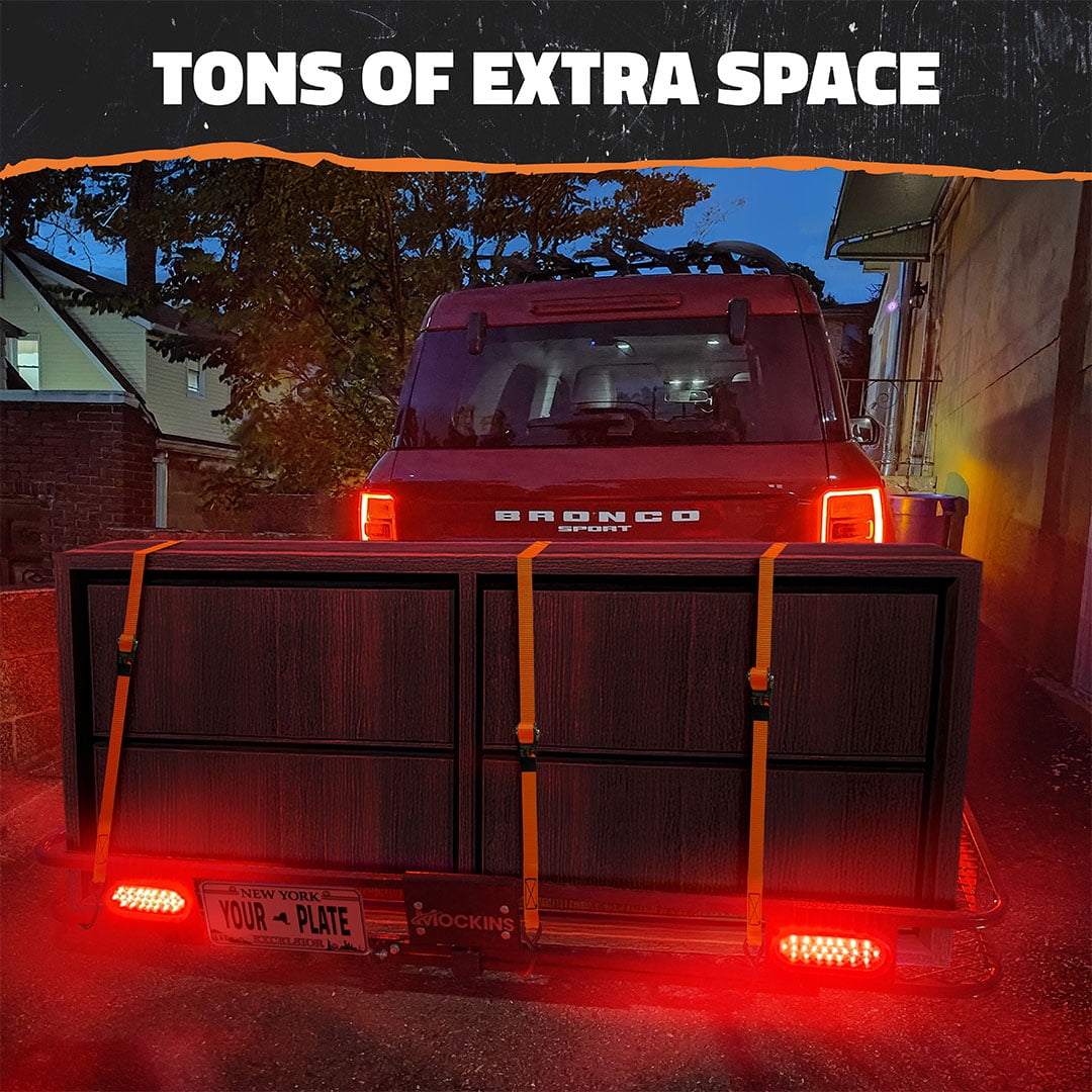 Mockins 72"x36"x6" XL Trailer Hitch Rack with Rear Lights, License Plate Holder and Carrier Accessories