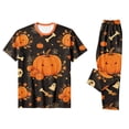 thumbnail image 4 of Family Matching Halloween Pajamas Set Bat Skull Short Sleeve Funny Pjs Castle Ghost Spooky Wide Leg Pajamas, Kids:4 Years, 4 of 5