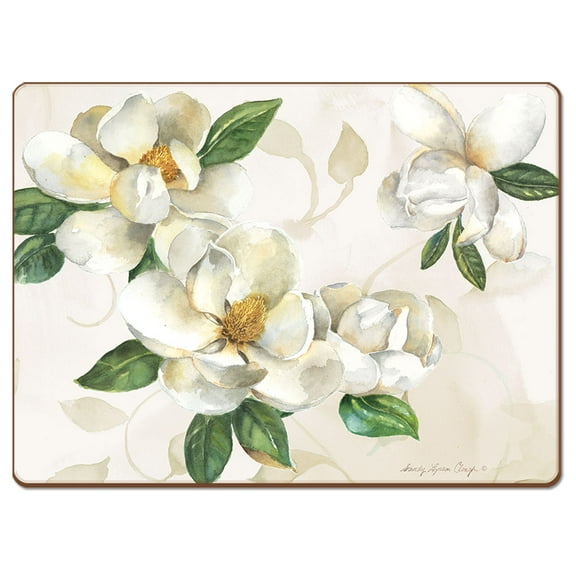 Cala Home "Magnolias" 4 Pack Premium Decorative Hardboard Cork Back Tabletop Placemats