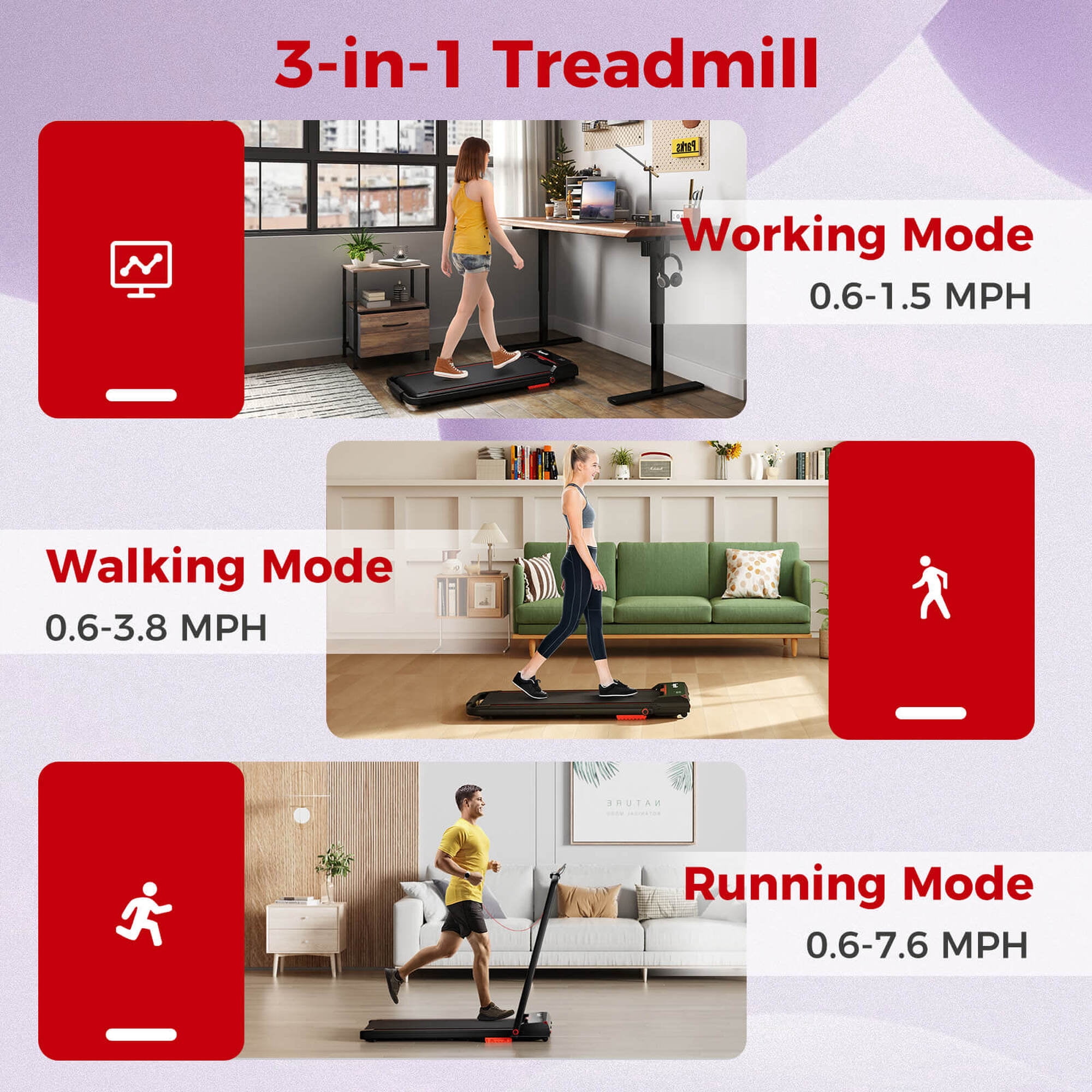 Costway 3 in 1 Folding Treadmill with Remote Control LED Display and APP for Home Red