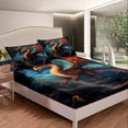 thumbnail image 4 of Magic Dragon King Sheet Set 3D Pterosaur Sheets, Magical Aesthetic Bed Set Gradient Red Navy Blue Bed Sheets Set, Cartoon Dinosaur Fitted Sheet 2 Pillowcase, 4 of 5