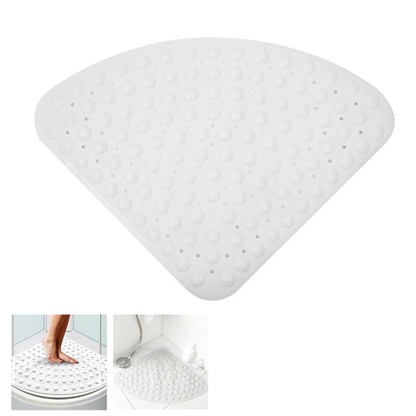 White Xigeapg Corner Shower Mat Sector Rubber Anti-Slip Quadrant Bath Mat Suction For Shower Tub Non-Slip Bathtub Mat 54X54Cm