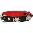 thumbnail image 2 of Real Leather Skull Studded Padded Dog Collar (6"-7.5" Neck; 1/2" Wide, Black/Red), 2 of 3
