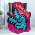 thumbnail image 4 of Chill Soft Flannel Fleece Throw Blanket, No Bad Vibes Theme Vintage Style Vibrant Colors with Peace Hand Sign, Cozy Plush for Indoor and Outdoor Use, 60" x 80", Magenta Yellow Blue, by Ambesonne, 4 of 5