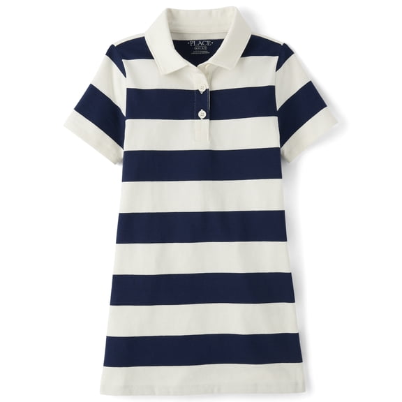 The Children's Place Girls Short Sleeve Striped Rugby Polo Dress, Sizes XS-XXL