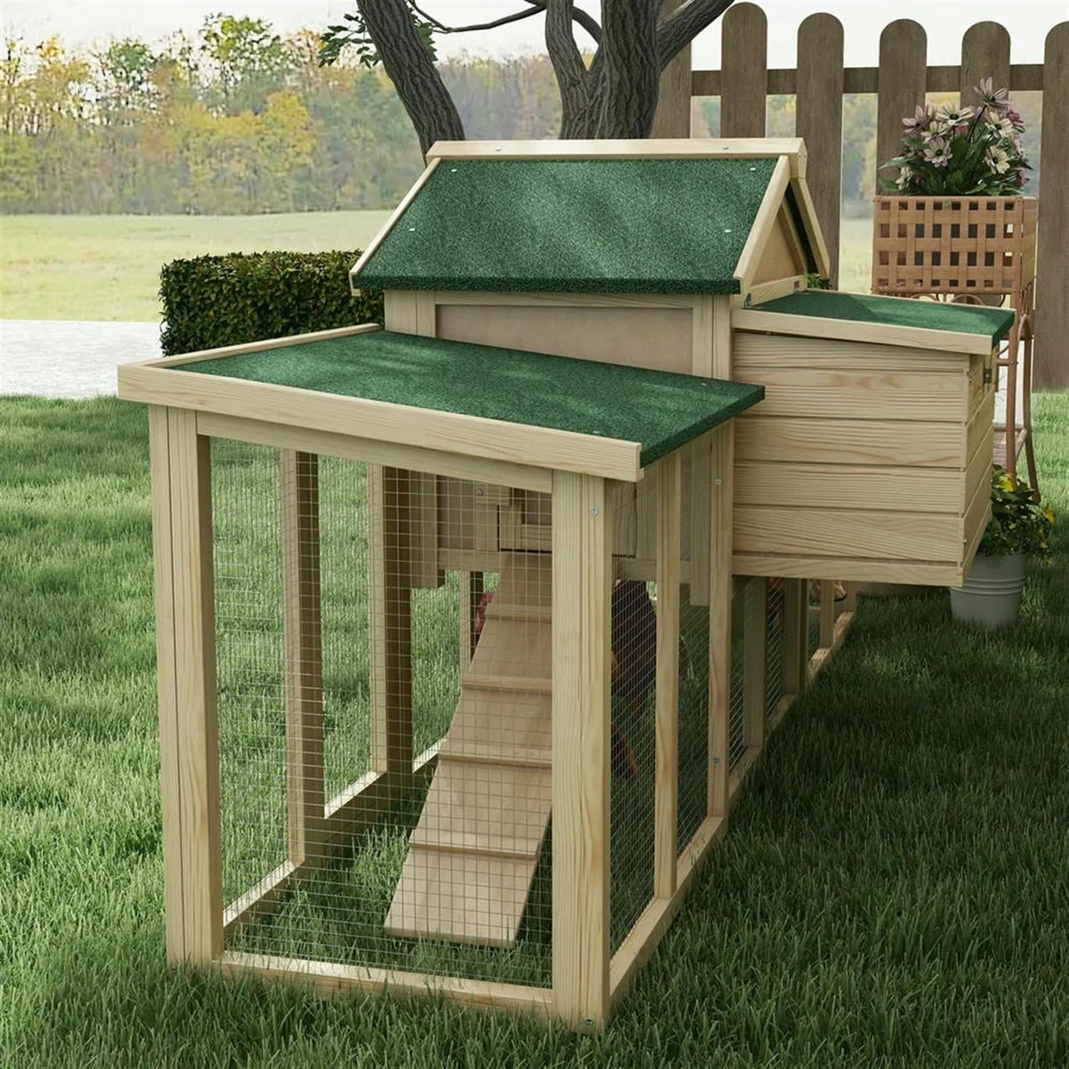 Demi Bonn 80" Wooden Chicken Coop with Nesting Box, Double Runs, Pull-out Tray, Outdoor Hen House for 2-4 Chickens, Large Rabbit Hutch, Beige