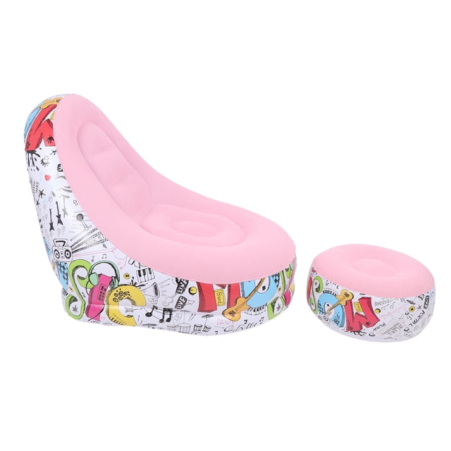 Inflatable Couch, Inflatable Lounger Chair Portable Comfortable Flocking Soft with Foot Stool for Outdoor Camping Pink