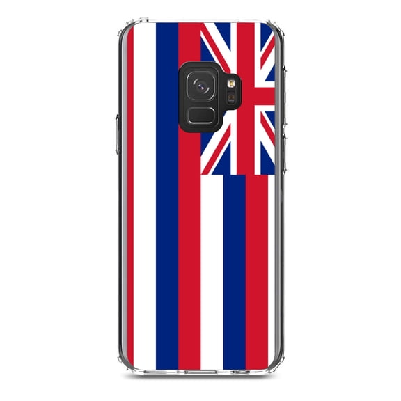 DistinctInk Clear Shockproof Hybrid Case for Samsung Galaxy S9 (5.8" Screen) - TPU Bumper, Acrylic Back, Tempered Glass Screen Protector - Hawaii State Flag - US State Flag