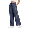 thumbnail image 2 of Womens Wide Leg Track Pants Drawstring High Rise Striped Elastic Waist Baggy Pants with Pockets Navy L, 2 of 9