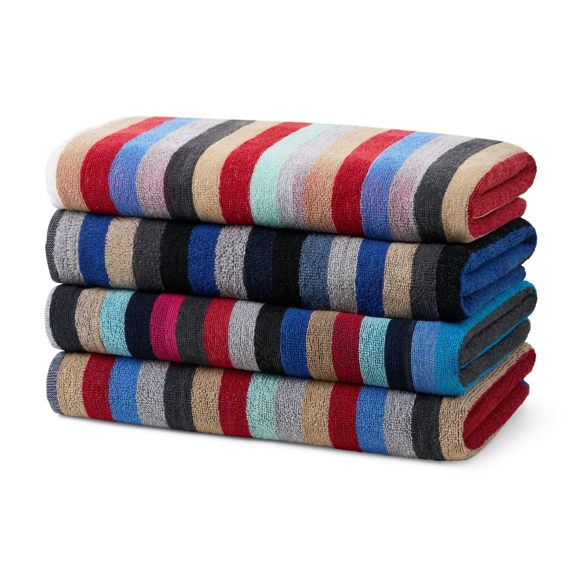 Ben Kaufman Colored Classic Multi-Color Stripe Towel - Oversized Towel for Beach & Pool - Soft & Absorbent Towels for Versatile Use - Large Cotton Towel for Adults & Kids - 4 Pack