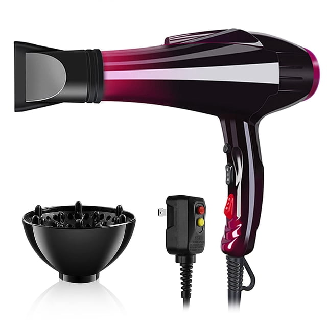 Secador de pelo profesional de iones negativos, 3500 W, potente, de secado rápido, silencioso, cable largo, con boquilla y difusor, 2 velocidades y 3 niveles de calor (morado-2).