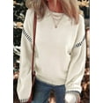 thumbnail image 6 of Sweaters for Women Solid Crewneck Loose Fit Long Sleeve Contrast Cable Knit Pullover Sweater Jumper Tops White XL, 6 of 7