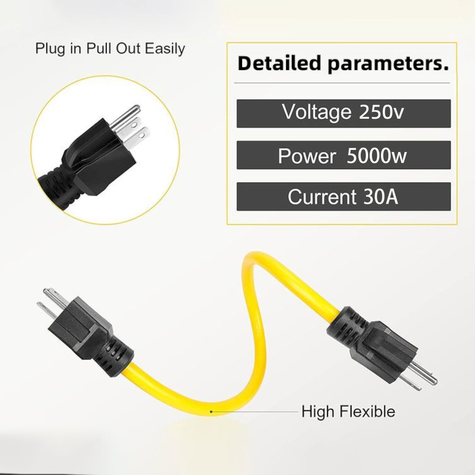 Prong Male To Male Extension Adapter NEMA 5 15P For Transfer 12AWG 250V (2FT) Compatible With Most