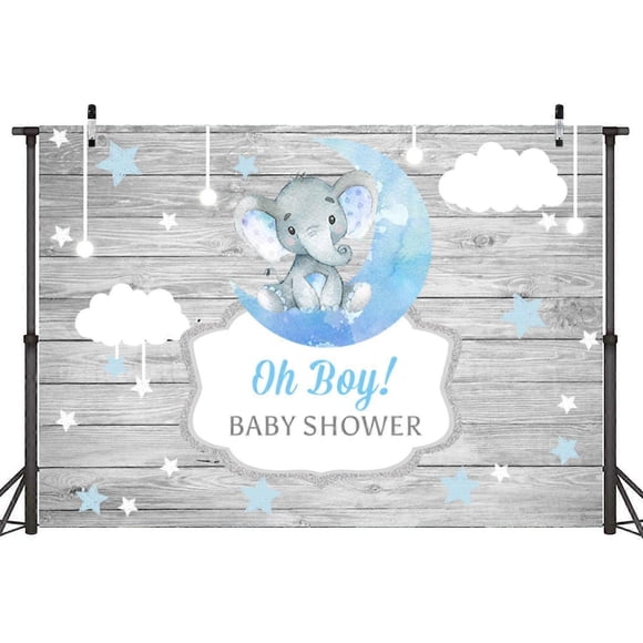 Boy Elephant Baby Shower Backdrop Rustic Wood Twinkle Twinkle Little Star Gender Reveal Photography Background Blue Moon Elephant Newborn Decorations