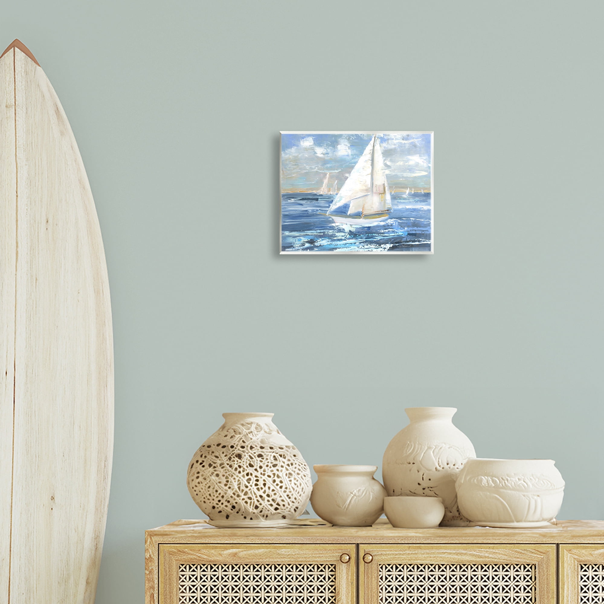 Stupell Industries Sailing Choppy Waves Nautical & Beach Painting Unframed Art Print Wall Art, 14 x 11
