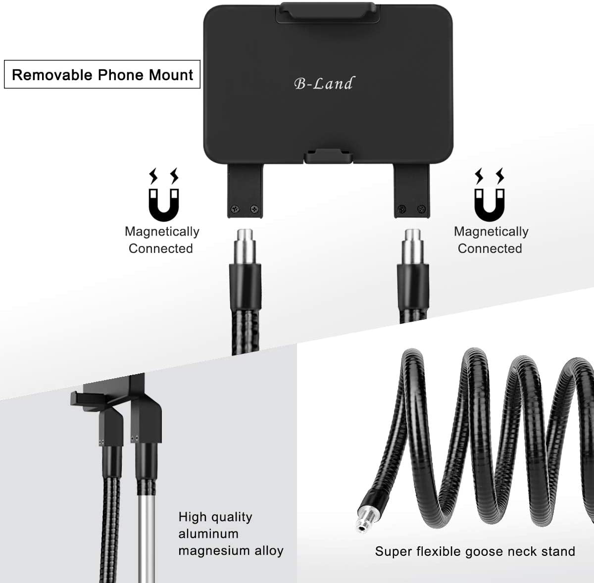 Cell Phone Holder, Universal Mobile Phone Stand, Lazy Bracket, DIY Flexible Mount Stand with Multiple Function (Black)