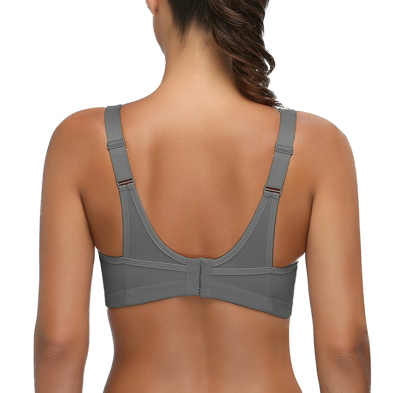 Wingslove Women's High Support Sports Bra Plus Size High Impact Wireless  Full Coverage Non Padded Bounce Control, Gray 42D 