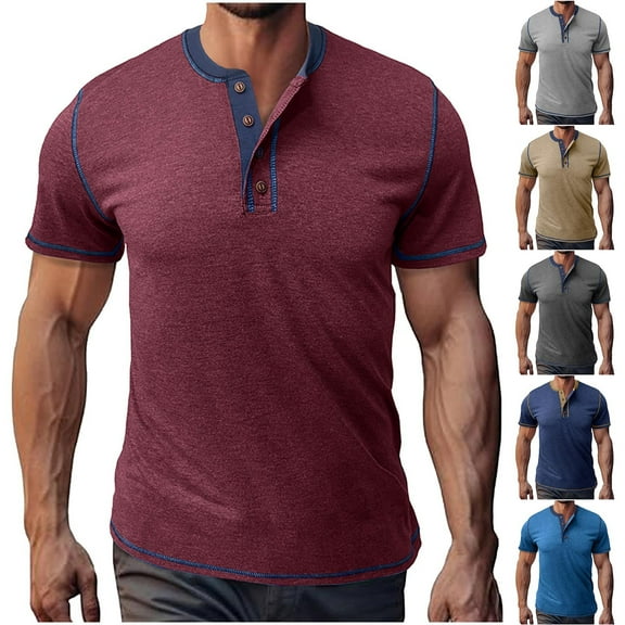 ZRGHAOYLQ Men's Henley Shirts Short Sleeve Trendy Button Up T Shirts Classic Solid Color Lightweight Tees Big and Tall Plus Size Shirt