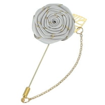 Rose Lapel Pin for Men Suits, Men Cloth Rose Flower Brooch Pin Handmade Boutonnieres Pins with Gold Leaf/Chain Brooch for Men Suit Accessories, Silver Grey