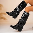 thumbnail image 5 of Lovzfmll Knee High Boots Women, Western Boots Pointed Toe Belt Buckle Mid Heel, Block Heel Wide Calf Buckle Chelsea Leather Boots Fall Black Boots, 5 of 9