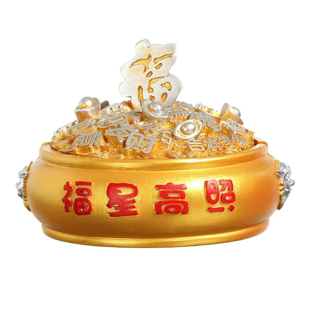 Cenicero con forma de bolsa de la suerte o sombrero de emperador con tapa para escritorio. Oro A