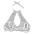 thumbnail image 4 of TTAO Women Shiny Metallic Bra Tops Halter Neck Lace-Up Brassiere Party Dancing Bralette Clubwear Silver One Size, 4 of 6