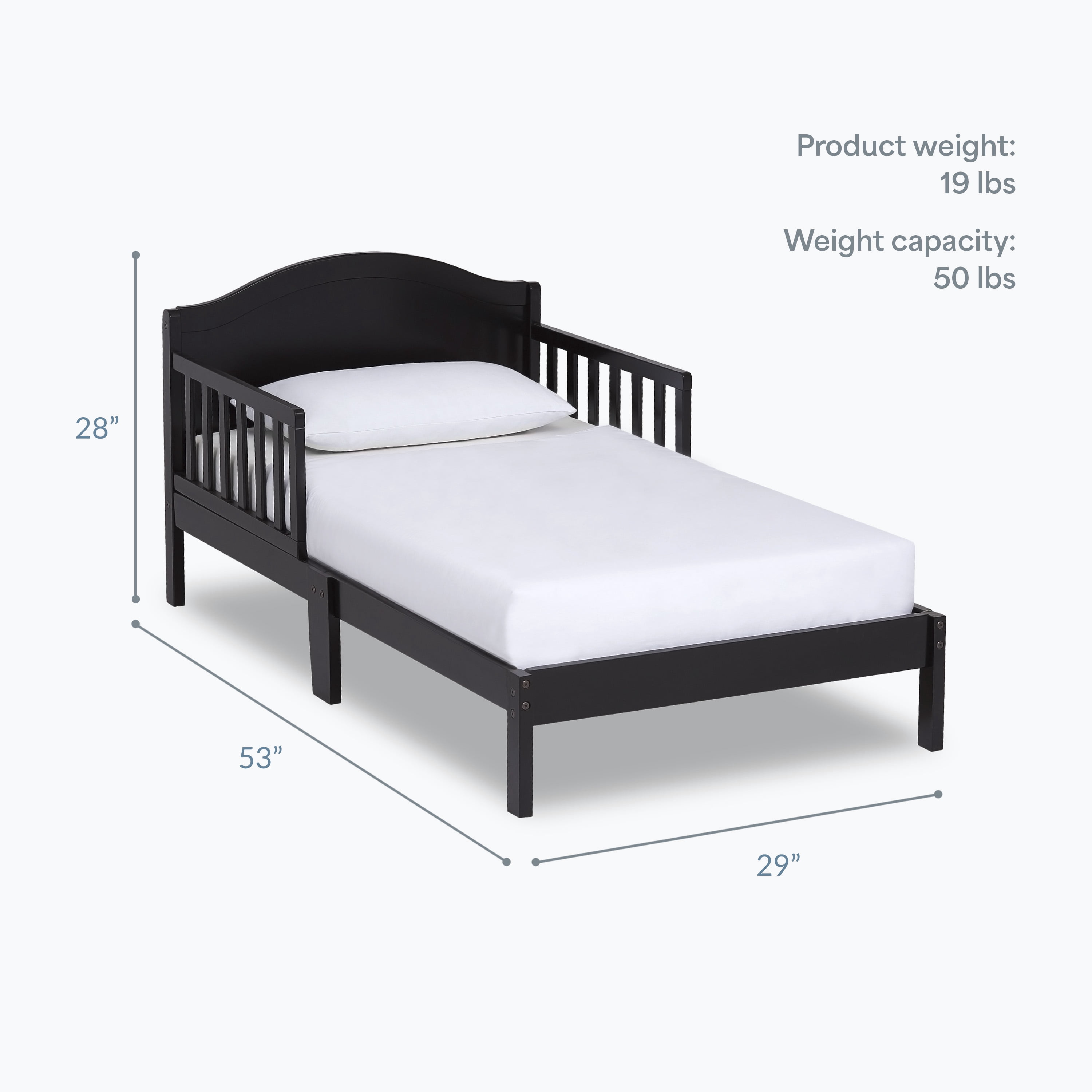 Dream On Me Sydney Toddler Bed with Black Finish and Safety Guard Rails