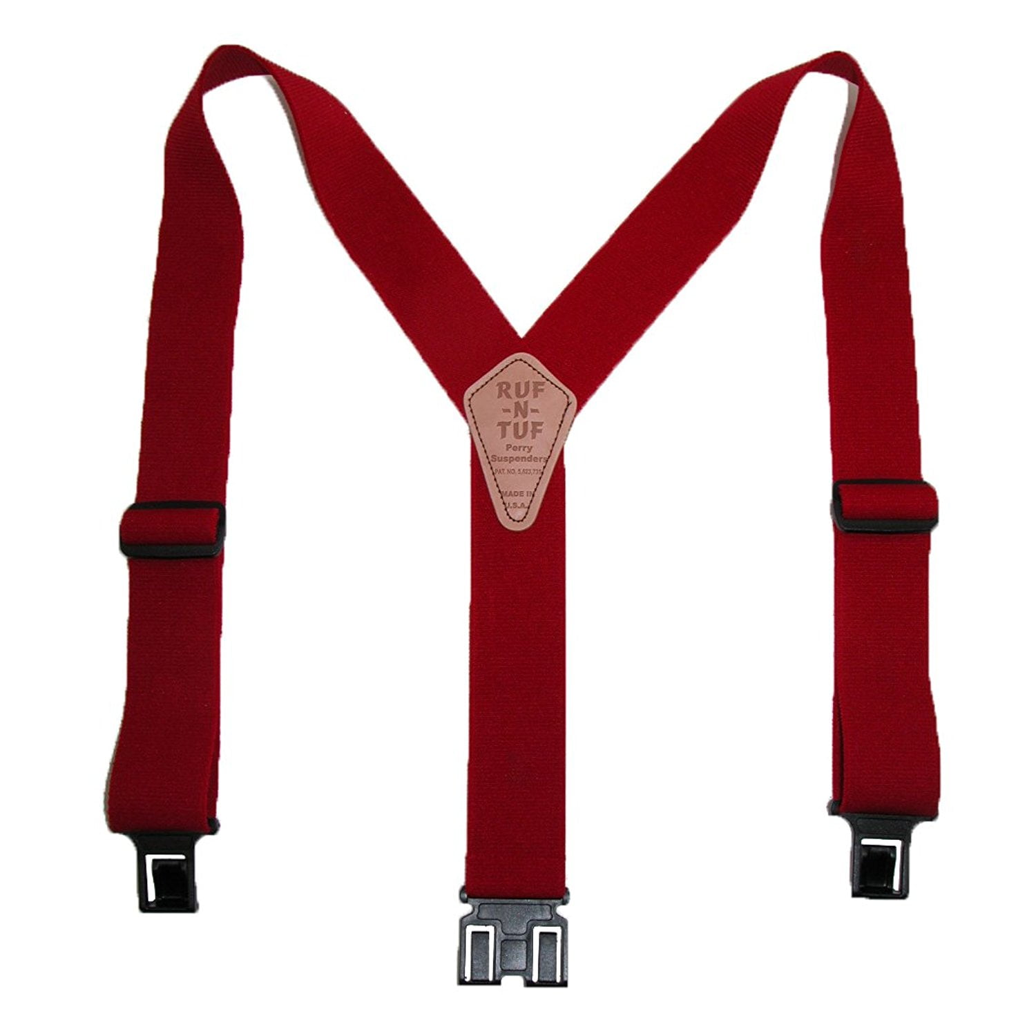 Perry Suspenders Mens Elastic RufNTuf Hook End Suspenders Red