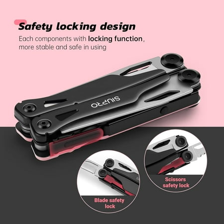 Pocket Multitool Knife for Men Women Tactical Multi Tool All Self-Locking Camping Saw Survival Pliers set With Clip and Pouch Gifts Ideas Pink