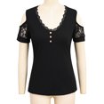 thumbnail image 3 of LilyLLL Womens Goth Lace Cold Shoulder Short Sleeve Blouse T Shirt Tops, 3 of 5