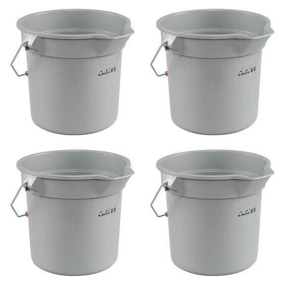 Cleaning Pails 3.5 Gallon, Plastic Round Car Wash Buckets with Handle - Gray (4 Pack) - 14 Quart Utility Pails with Scale, Durable & Leakproof