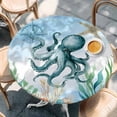thumbnail image 2 of Octopus Coastal Round Tablecloth, Fitted Table Cover with Elastic for 36"-44" Round Tables, Summer Beach Nautical Starfish Compass Table Cloth Outdoor Indoor Dinning Party Waterproof Tablecloths, 2 of 7