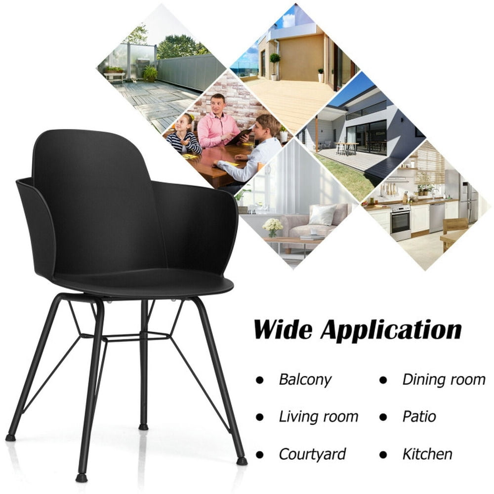 Demi Bonn Set of 2 Metal Frame Modern Petal-Shape Plastic Dining Chairs, Black