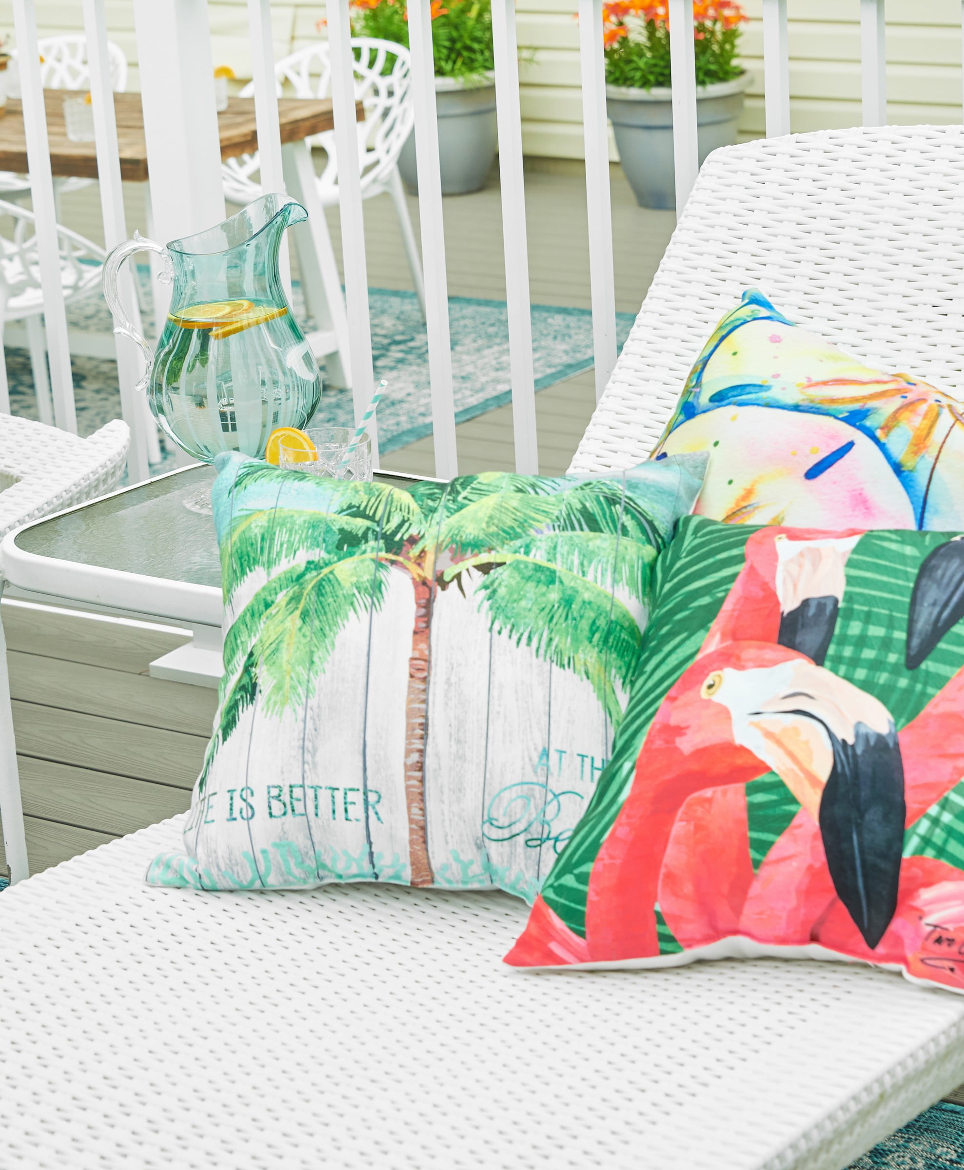 At The Beach Coastal Tropical Beach Premium Indoor/Outdoor Accent Throw Pillow, 18" x 18"