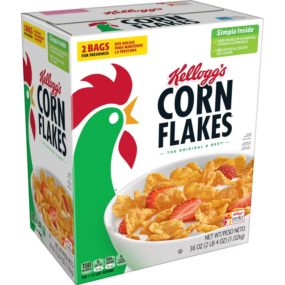 Kellogg's Corn Flakes Breakfast Cereal, 8 Vitamins and Minerals ...
