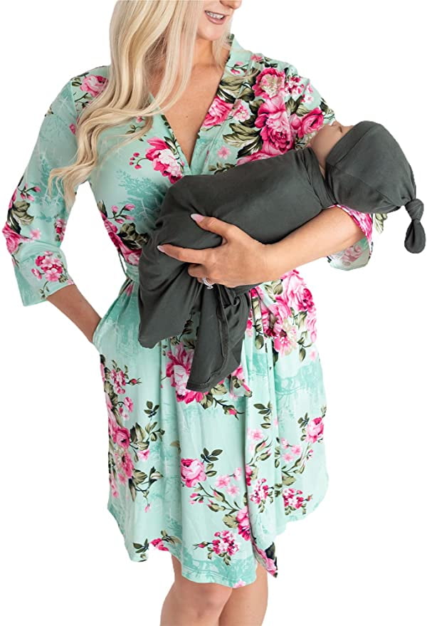 Little Adam and Eve Mommy and Me Robe and Baby Swaddle Set, Maternity