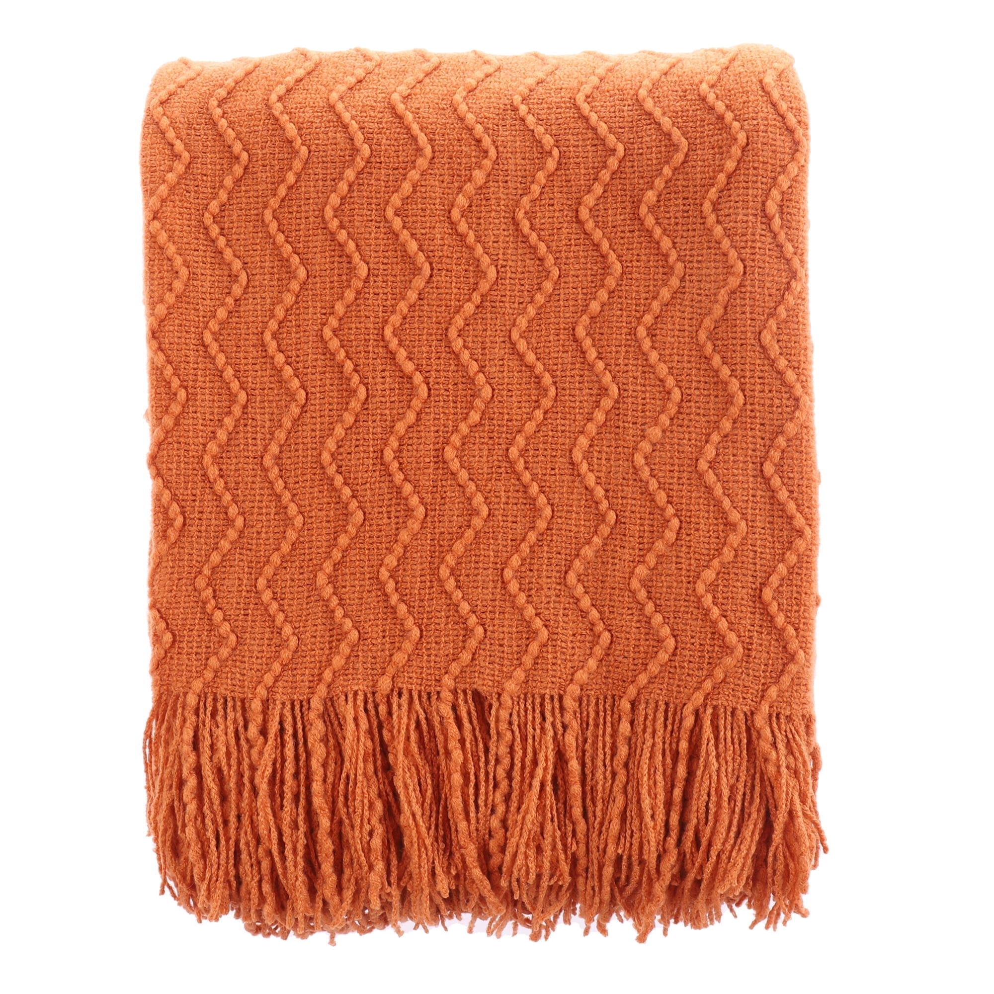 Battilo Burnt Orange Throw Blanket for Couch Bed,Fall Throws with Tassels,Halloween Blanket,50"x60"