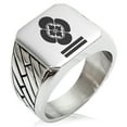 thumbnail image 1 of Stainless Steel Mikumo Samurai Crest Geometric Pattern Biker Style Polished Ring, 1 of 1